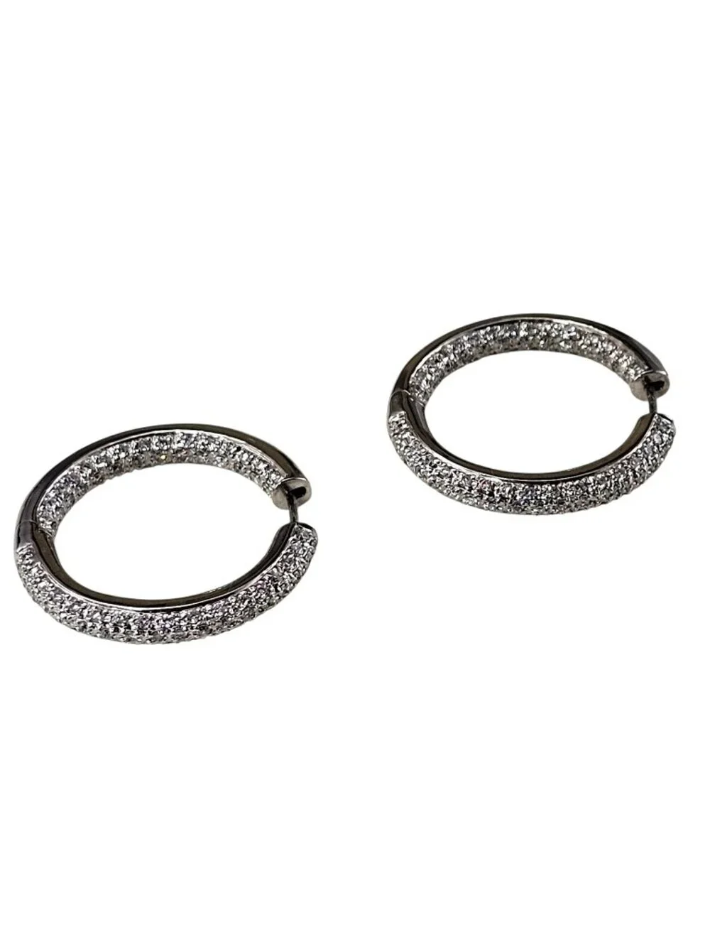 14K White Gold Inside-Out Diamond Hoop Earrings #25489